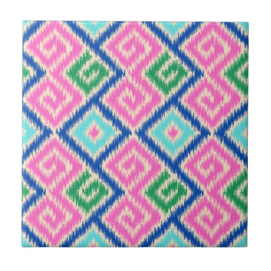 Decorative colourful Pretty Mexican ikat Pink Blue Tile