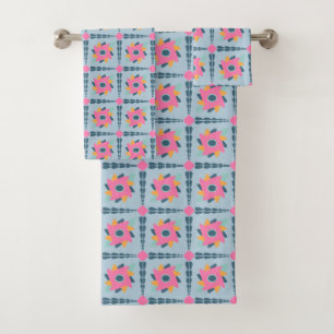 Decorative colourful tile bath towel set