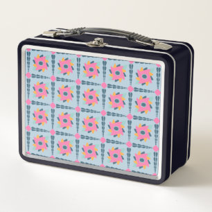 Decorative colourful tile metal lunch box