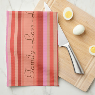 Decorative Coral Stripe Tea Towel