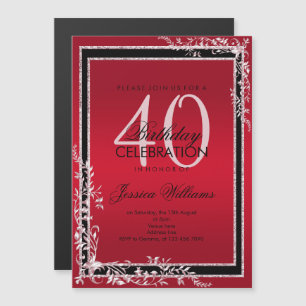 Decorative Corners Ruby & Black Birthday Magnetic Invitation