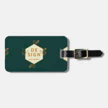 Decorative cream hexagon logo on a dark green