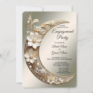 Decorative Crescent Moon Frame Engagement Invitation