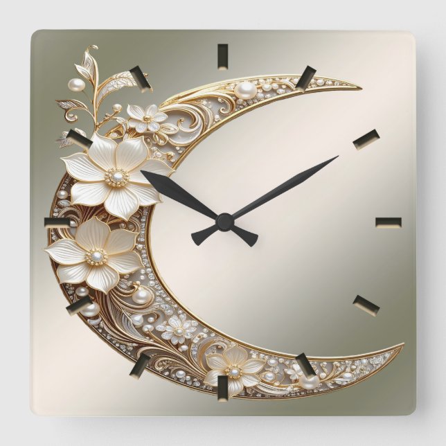 Decorative Crescent Moon Frame Wall Clock (Front)