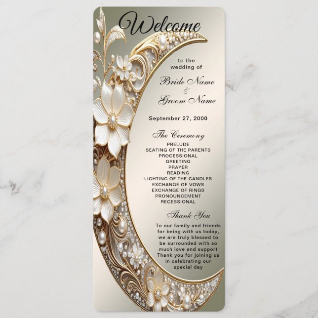 Decorative Crescent Moon Frame Wedding  Program Programme (Front)