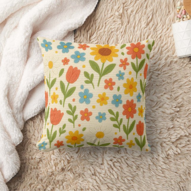 Decorative Crochet Floral Throw Pillow (Blanket)