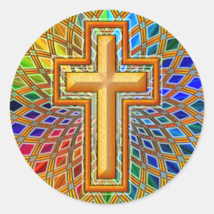 DECORATIVE CROSS CLASSIC ROUND STICKER