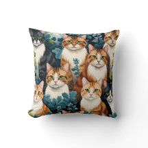 Decorative cushion cat floral pattern