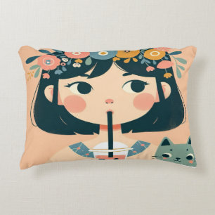 Decorative cushion "The girl at the bubble tea"
