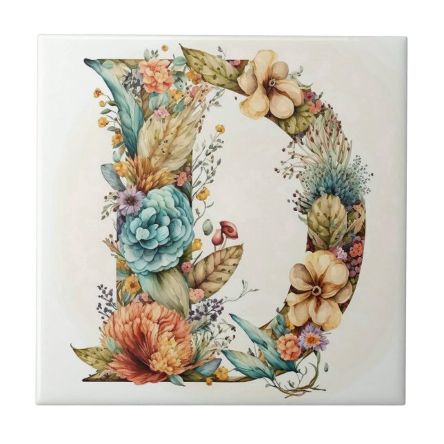 Decorative D Flower Letter Ceramic Tile (Front)