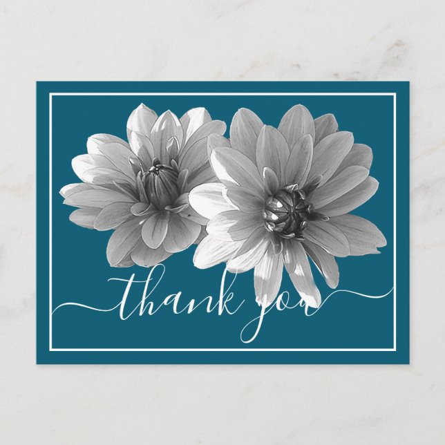 Decorative Dahlia Blue Background Thank You Postcard (Front)