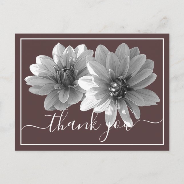 Decorative Dahlia Brown Background Thank You Postcard (Front)