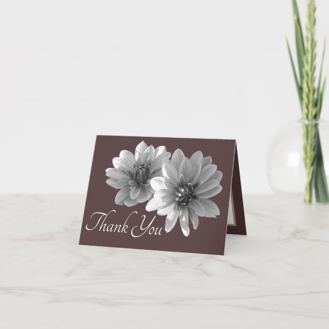Decorative Dahlias Brown Background Thank You Card (Front)