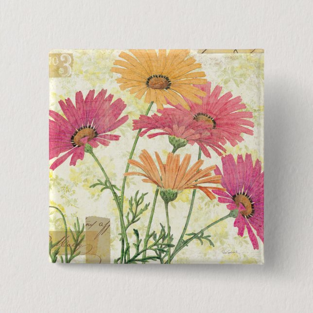 Decorative Daisies 15 Cm Square Badge (Front)
