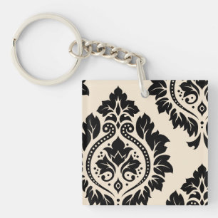 Decorative Damask Art I – Black on Cream Key Ring
