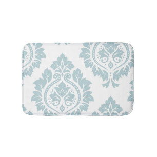 Decorative Damask Art I Duck Egg Blue on White Bath Mat