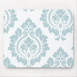 Decorative Damask Art I Duck Egg Blue on White Mouse Mat