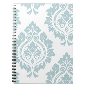 Decorative Damask Art I Duck Egg Blue on White Notebook