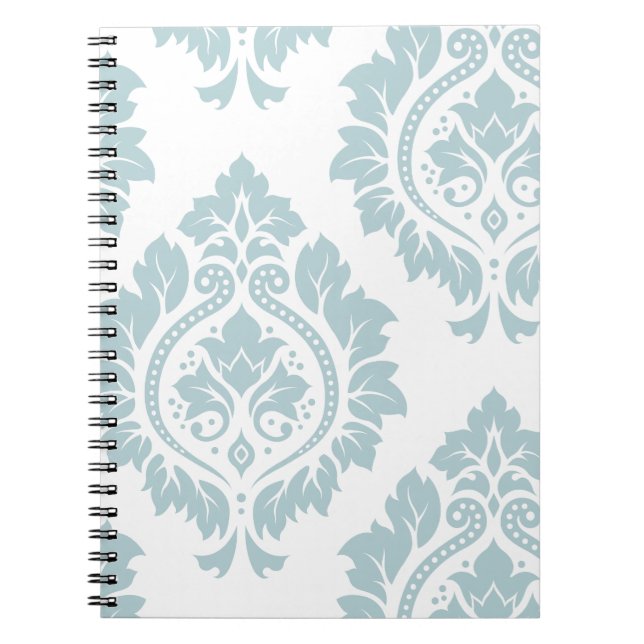 Decorative Damask Art I Duck Egg Blue on White Notebook (Front)
