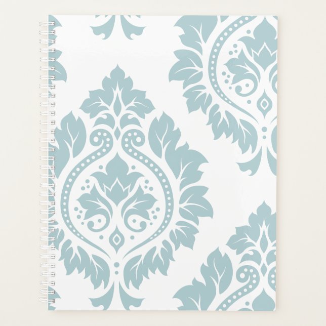 Decorative Damask Art I Duck Egg Blue on White Planner (Front)
