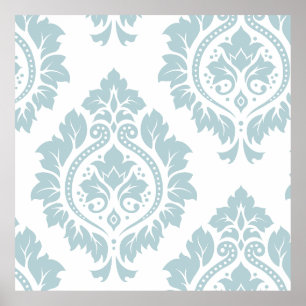 Decorative Damask Art I Duck Egg Blue on White Poster