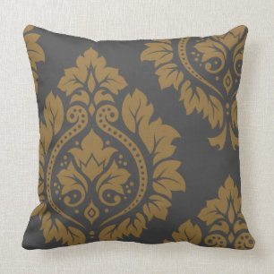 Decorative Damask Art I Gold on Grey Cushion
