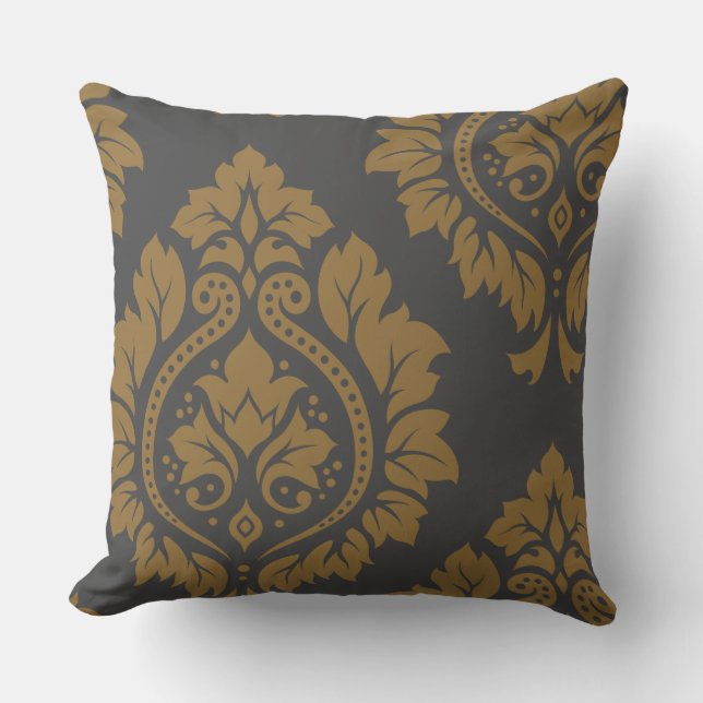 Decorative Damask Art I Gold on Grey Cushion (Front)