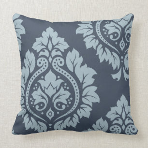 Decorative Damask Art I – Light on Dark Blue-Grey Cushion