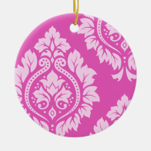 Decorative Damask Art I – Light on Dark Pink Ceramic Tree Decoration