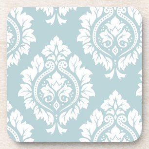 Decorative Damask Art I White on Duck Egg Blue Coaster