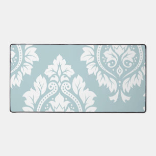 Decorative Damask Art I White on Duck Egg Blue Desk Mat
