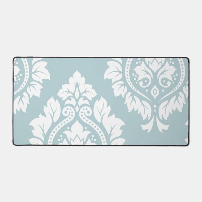 Decorative Damask Art I White on Duck Egg Blue Desk Mat (Front)