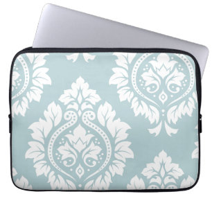 Decorative Damask Art I White on Duck Egg Blue Laptop Sleeve