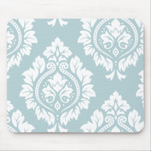 Decorative Damask Art I White on Duck Egg Blue Mouse Mat