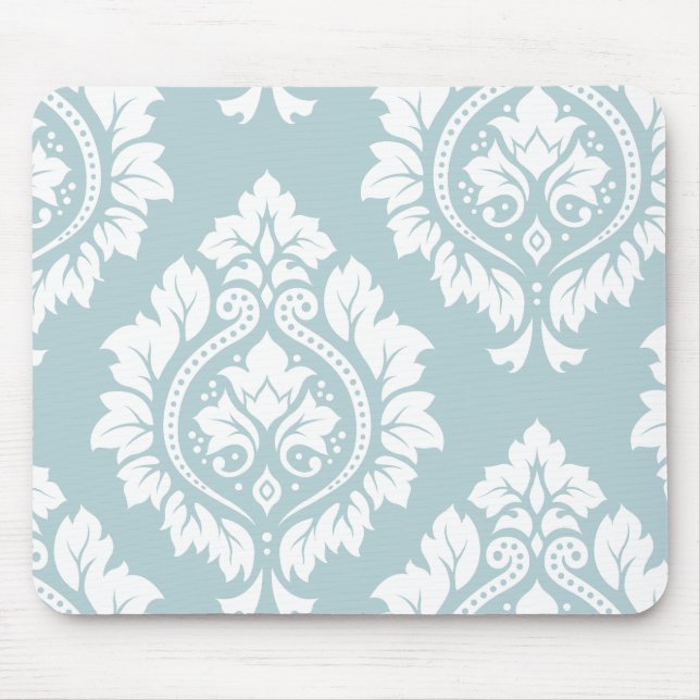 Decorative Damask Art I White on Duck Egg Blue Mouse Mat (Front)