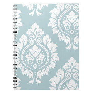 Decorative Damask Art I White on Duck Egg Blue Notebook