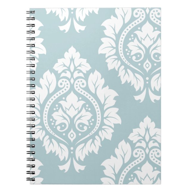Decorative Damask Art I White on Duck Egg Blue Notebook (Front)