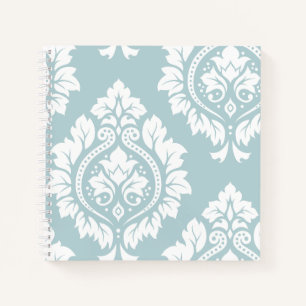 Decorative Damask Art I White on Duck Egg Blue Notebook