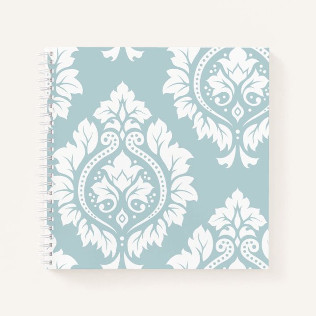 Decorative Damask Art I White on Duck Egg Blue Notebook (Front)