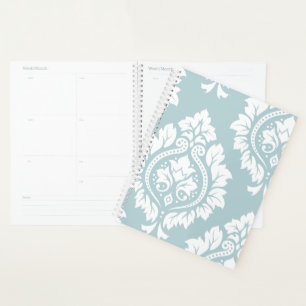 Decorative Damask Art I White on Duck Egg Blue Planner