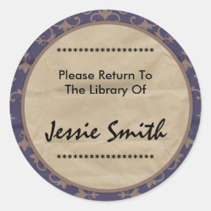 Decorative Damask Pattern Name Address Bookplate Classic Round Sticker