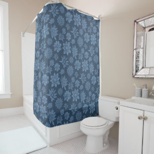 Decorative Dark Blue Floral Pattern Shower Curtain