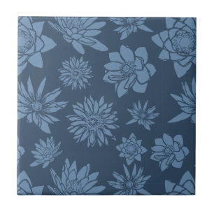 Decorative Dark Blue Floral Pattern Tile