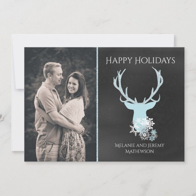 Decorative Deer Head Holiday Greeting Card (Front)