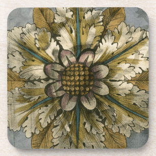 Decorative Demask Rosette on Grey Background Coaster