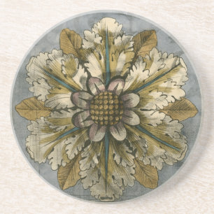 Decorative Demask Rosette on Grey Background Coaster
