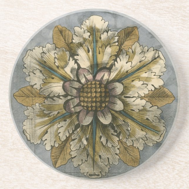 Decorative Demask Rosette on Grey Background Coaster (Front)