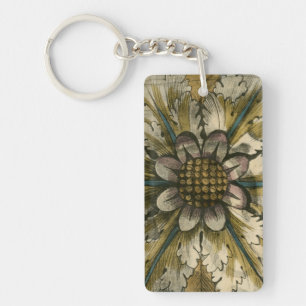 Decorative Demask Rosette on Grey Background Key Ring