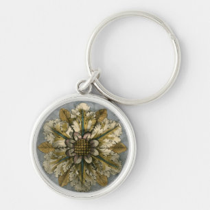 Decorative Demask Rosette on Grey Background Key Ring