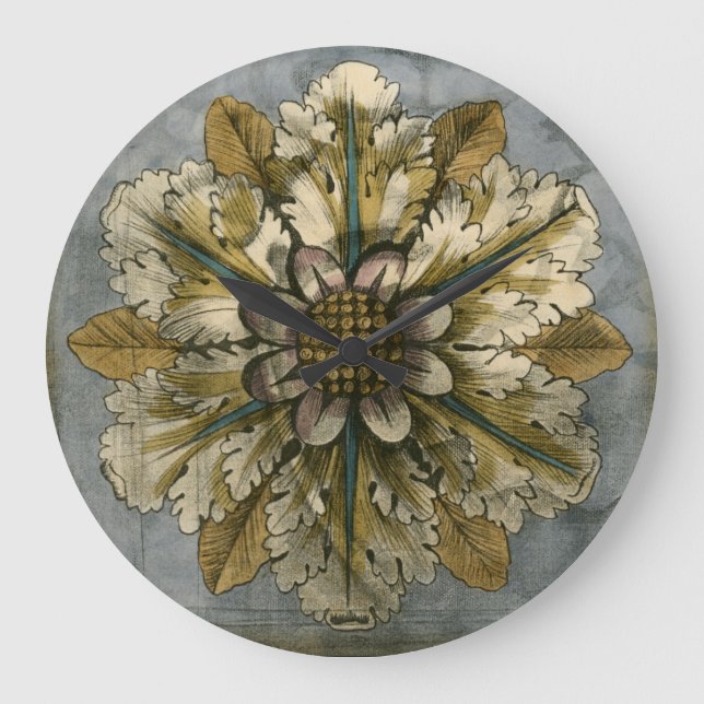Decorative Demask Rosette on Grey Background Large Clock (Front)